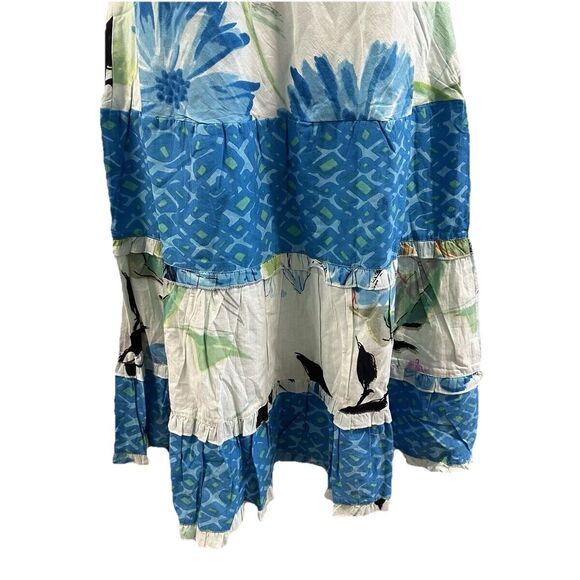 Chaudry Dress Womens Small Runs Big Blue Floral Sequin Tiered Sleeveless Midi - Picture 3 of 12